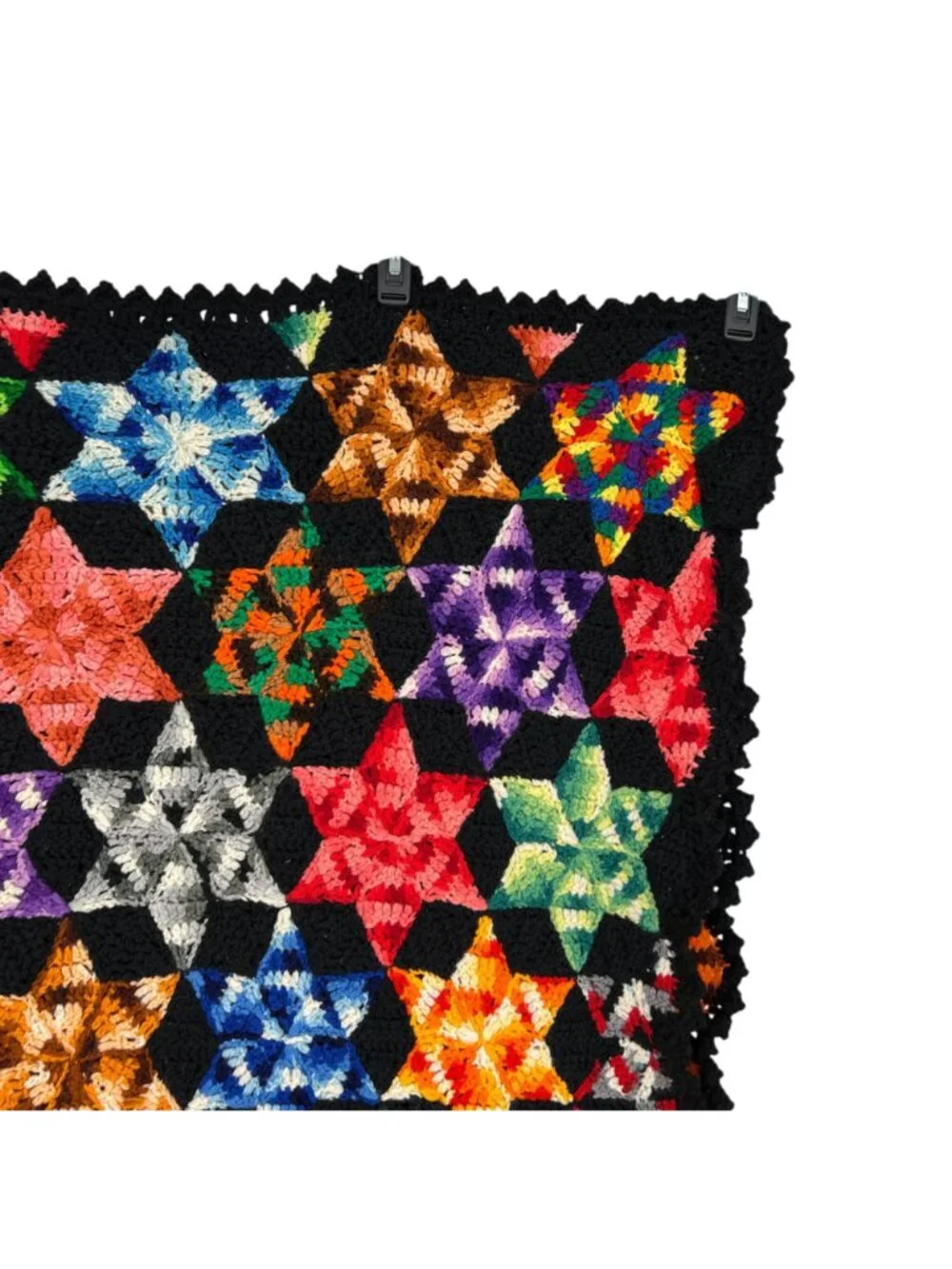 Vintage Multicolor Star Hexagon Crochet Throw Blanket Handmade 70